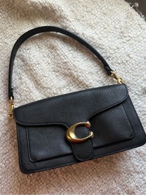 Coach Tabby Shoulder Bag – Black Pebbled Leather + Gold Hardware